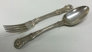 A George III silver Coburg pattern spoon and fork. London 1832.