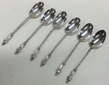 A good heavy set of six silver apostle top teaspoons of typical form. Birmingham.