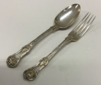 A George III silver Coburg pattern spoon and fork. London 1832.