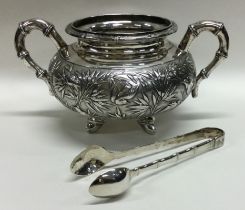 LUEN WO: A good quality Chinese export silver bowl and tongs.