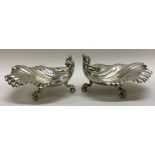 A pair of William IV silver shell shaped salts. London 1834. By John & George Angel.