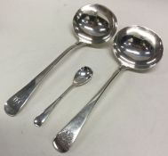 A good pair of Georgian silver OE pattern sauce ladles together with a mustard spoon.