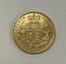 A very fine 1853 bun shield back Sovereign.