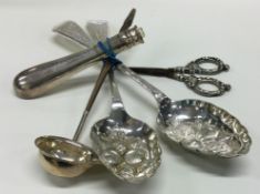 A good pair of silver plated berry spoons together with a toddy ladle etc.