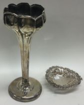 A silver mounted spill vase together with a bonbon dish.