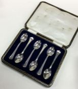 A good set of six silver triffid teaspoons in fitted box. Sheffield.