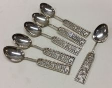 HONG KONG: A set of six Chinese pierced silver spoons.