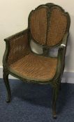 A good Continental hall chair with cane decoration.