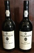 Two x bottles of 75cl Warre's 1977 Vintage Port.