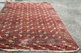 A red ground Oriental carpet / rug.