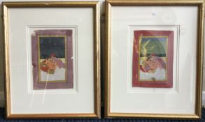 A pair of gilt framed and glazed watercolours on paper depicting various erotic Kama Sutra images.