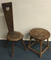 A small oak hall chair together with an occasion t