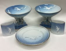 A pair of Copenhagen dishes decorated with seagulls etc.