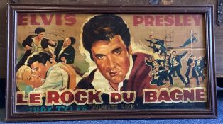 ELVIS PRESLEY: An oil on board painted version of 'Le Rock Du Bagne' (Jailhouse Rock) movie poster.