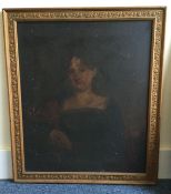 A pair of gilt framed oils on canvases depicting a portraits of a lady and a man.