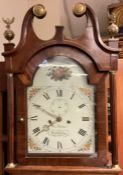 A good oak grandfather clock with painted arch dial. By Josh Watson.