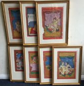A selection of seven gilt framed and glazed watercolours depicting various erotic Kama Sutra images.
