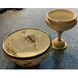 A Royal Worcester silver plated mounted dish together with a pedestal bowl.