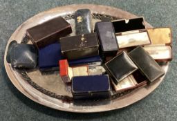 A quantity of old leather jewellery boxes.