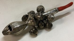 An early 19th Century Georgian bright-cut silver rattle / teether.