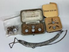 A good collection of MOP and silver buttons, brooch etc.
