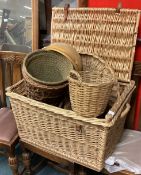 A large collection of wicker baskets.