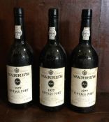 Three x bottles of 75cl Warre's 1977 Vintage Port.