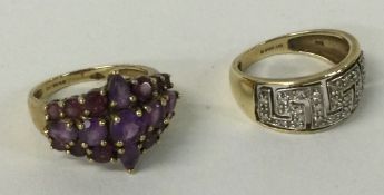 A 9 carat amethyst mounted ring together with a diamond set cluster ring.