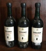 Three x bottles of Sandeman Vintage 1963 Port.