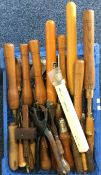 A collection of old woodworking chisels.