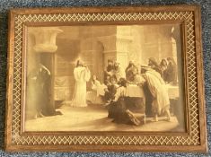 A ornate wooden framed and glazed Joseph Aubert print depicting The Last Supper.