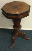 A good Victorian shaped sewing box with hinged top and fitted interior.