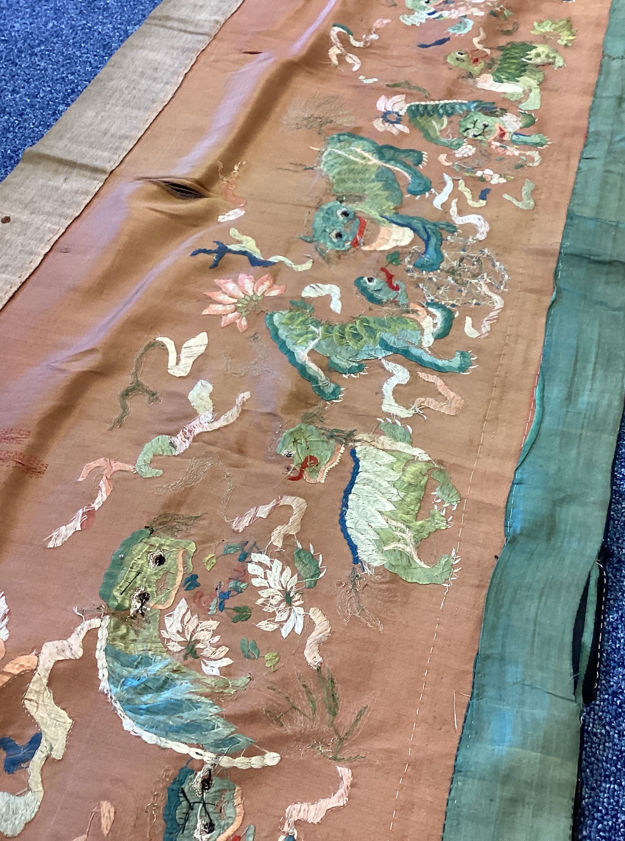 A large Chinese silk work tapestry. - Image 9 of 9