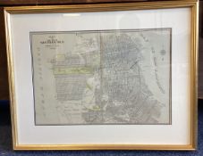 A gilt framed and glazed vintage map of the City of San Francisco.