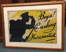 A good framed World War One poster entitled "Boys! Come along you're wanted".