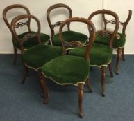 A set of six Victorian dining chairs with green ve