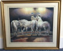 JOHN SKEAPING: (British, 1901 - 1980): A gilt framed and glazed pastel depicting circus horses.