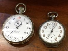 A Continental silver pocket watch together with a stopwatch.