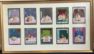 A selection of ten watercolours on paper forming a gilt framed and glazed picture.
