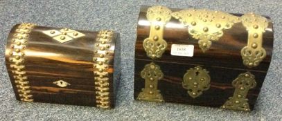 A good Victorian brass bound domed top stationery box together with one other.