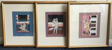 A selection of six gilt framed and glazed watercolours on paper depicting various erotic Kama Sutra.