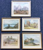 A selection of five small framed and glazed watercolours.