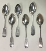 A set of six Scottish Provincial fiddle pattern silver teaspoons.