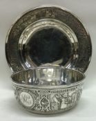 An American silver christening bowl and plate. Marked Sterling.
