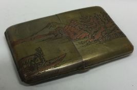 A rare double opening silver and mixed metal engraved Japanese cigarette case.
