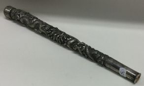 A rare 19th Century Chinese export silver parasol / walking stick handle.