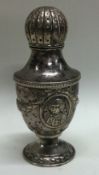 A 19th Century Continental silver caster decorated with a King's head.