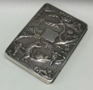 A Chinese export silver card case embossed to both sides.