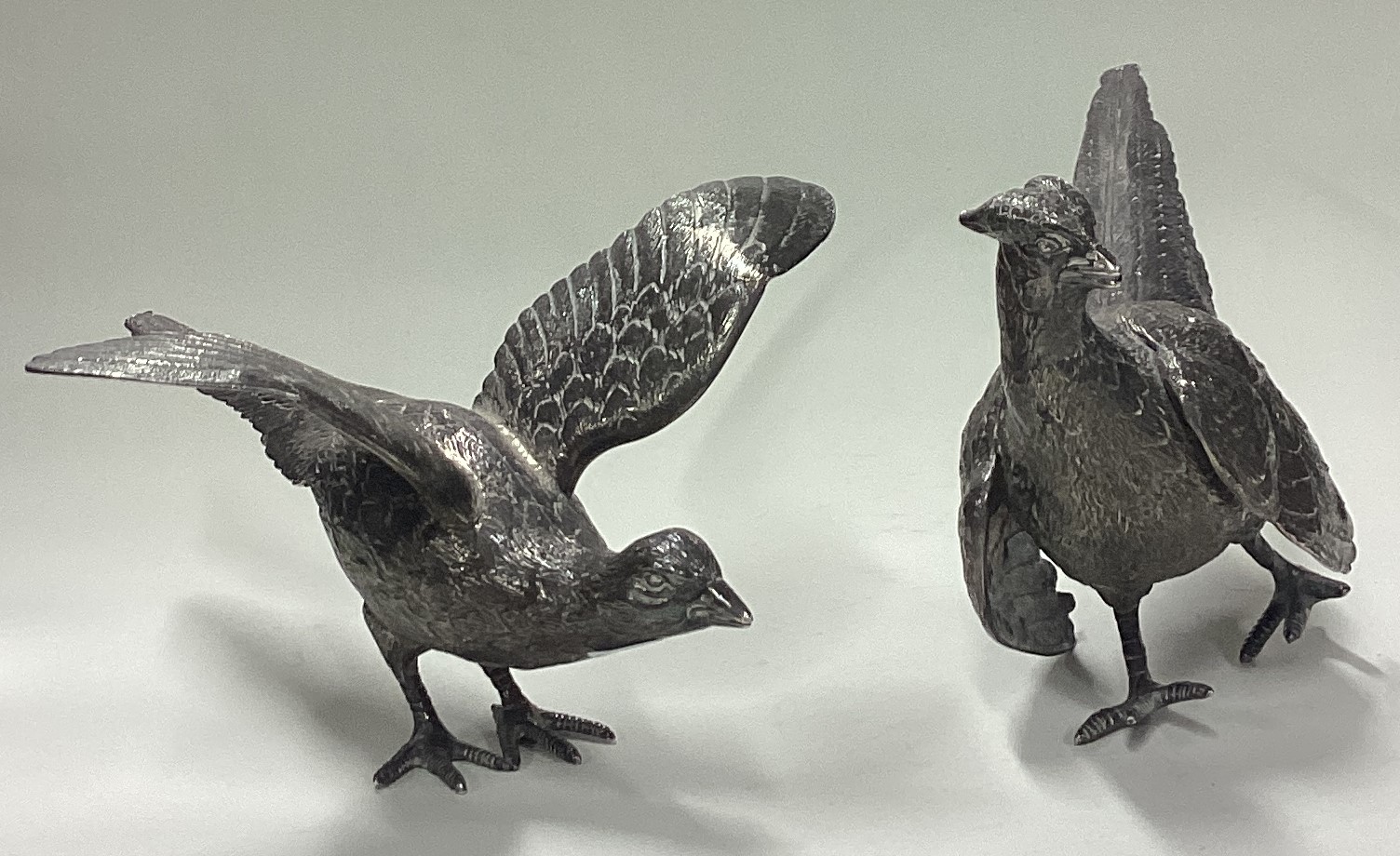 A large pair of textured silver pheasants. By Israel Freeman & Son. - Image 2 of 3