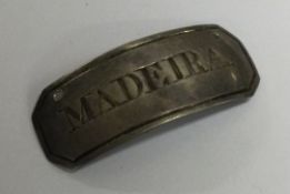 A Georgian silver wine label for 'Madeira'. Birmingham. By Joseph Wilmore.